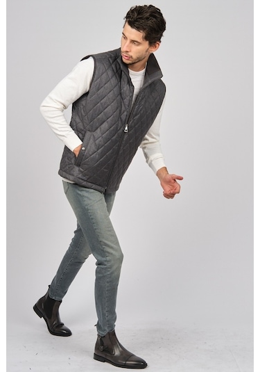 Daynax Erkek Cep Detaylı Baklava Desenli Yelek 492700 Füme Füme