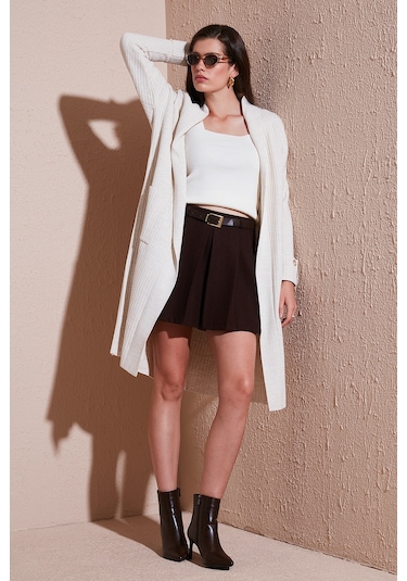 Lela % 100 Akrilik Triko Örme Uzun Bayan Hırka 4615212 Açık Taş