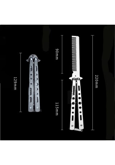 Buffer Gri Katlanabilir Paslanmaz Çelik Kelebek Bıçak Tarak Sakal Bıyık Fırçası Profesyonel Saç Kesimi İçin Tarak