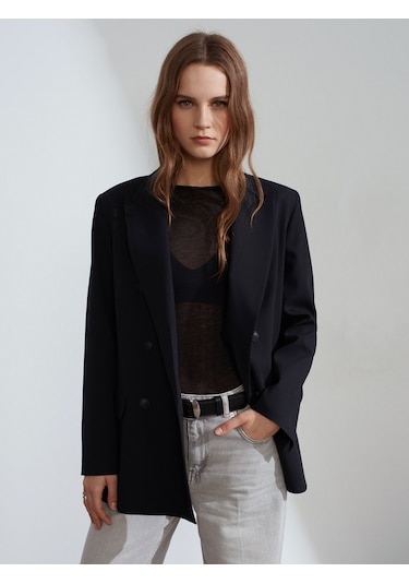 Dilvin 60784 Kruvaze Blazer Ceket-siyah Siyah
