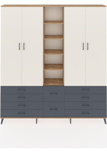 Arges Dolap 9 Raflı 10 Çekmeceli 2 Askılı 220x30x243 Çam-aytaşı/antrasit Aytası/antrasıt