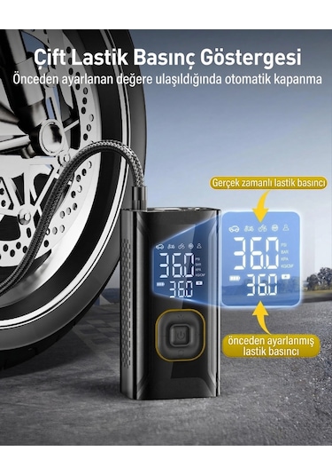 Enshall 4000 Mah Şarjlı Lastik, Bsiklet,oto Hava Kompresörü
