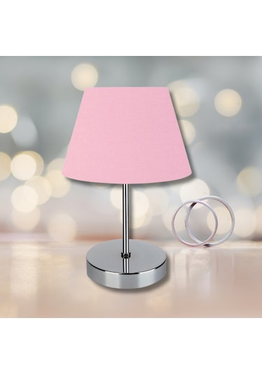 Kuzey Krom Gövdeli Abajur Pembe Kumaş Yatak Odası Okuma Köşesi Pembe