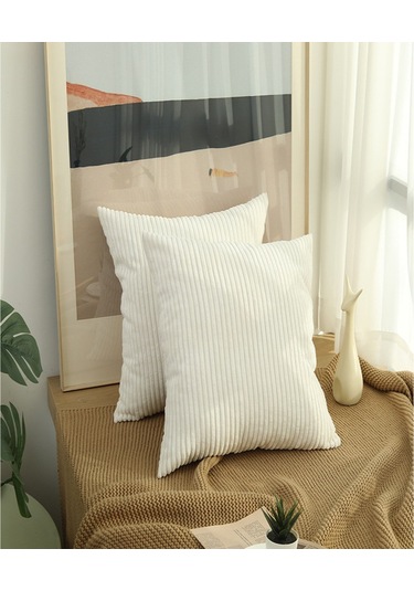 2 Adet Kadife Yumuşak Döşeme Kare Yastık Kılıfı, Beyaz, 18x18"/45x45cm Çok Renkli