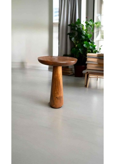 Masif Ahşap Tekli Yan Sehpa Açık Ceviz Renk Doğal Mantar Sehpa