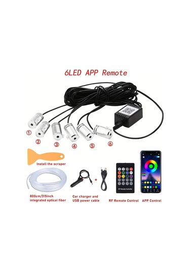 Xuweiwei Kablosuz Uygulama 6sı 1 Arada 8m Rgb Araba Led Şerit Işıkları Uzaktan Kumandalı 16 Milyon Renkli Müzik Senkronize Ortam Aydınlatma Kitleri