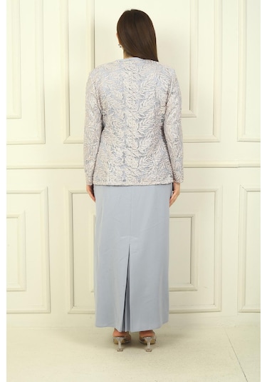 Yakası Boncuk Nakışlı Uzun Elbise Boncuk Pul Nakışlı Ceket Astarlı Büyük Beden 2'li Takım-38925 Gri Yakası Boncuk Nakışlı Uzun Elbise Boncuk Pul Nakışlı Ceket Astarlı Büyük Beden 2'li Takım-38925 Gri