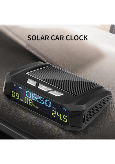 Neevoyu Güneş Enerjili Araç İçi Dijital Saat - Lcd Ekranlı Sıcaklık, Saat, Tarih Ve Hafta Gösterici - Uzun Pil Ömrü - Siyah Abs Malzeme