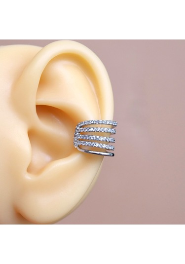 Çoklu Earcuff Gümüş Renkli Sıkıştırmalı Kıkırdak Küpesi Renkli
