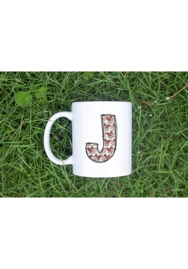J Harfi Aşk Temalı Kupa - Kalp Desenli Kişiye Özel Romantik Sevgililer Günü Kahve Kupası Beyaz