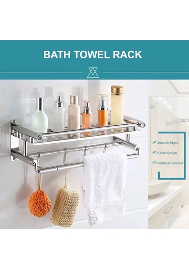 Teltree Paslanmaz Çelik 4 Kancalı Çift Katlı Havlu Askısı - 60cm Delme Aksesuarlı Gümüş