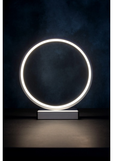 Nish Dairesel Led Işıklı Metal Masa Ve Gece Lambası Dekoratif Aydınlatma Beyazdairesel