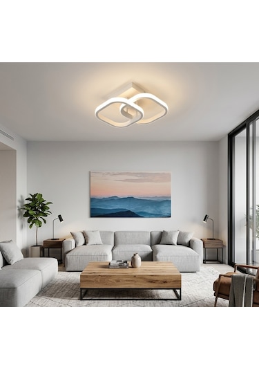 Lzy Avize Çift Kare Plafonyer Avize Beyaz Modern Tavan Aydınlatma Salon, Mutfak, Antre & Çocuk Odası