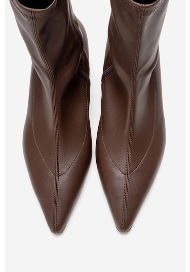 Luvishoes Alora Kahverengi Streç Kadın Kısa Topuklu Bot Kahverengi