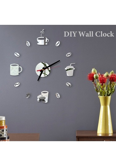 Dancemonkey Modern Dıy Saat - Sessiz, 40cm Akrilik, Gümüş Dekoratif Gümüş