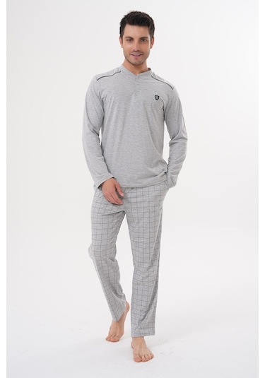 Mecit 2982 Gri Büyük Beden Uzun Kollu Erkek Pijama Takımı Gri