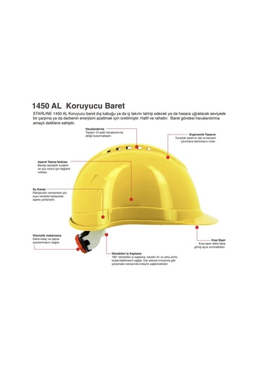 Otomatik Ayarlı Baret Sarı Starline 1450-al 5 Adet