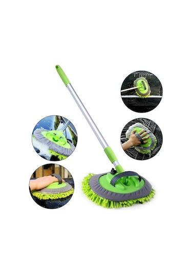 Mikrofiber Çok Fonksiyonlu Teleskobik Sopalı Oto Araba Yıkama ve Pencere Cam Temizleme Fırçası Mopu