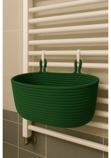 Dekoratif Askılı Banyo Sepeti 18 40 16 Cm Saklama Ve Düzenleyici Hasır Jüt Sepet Organizer El İşi Yeşil