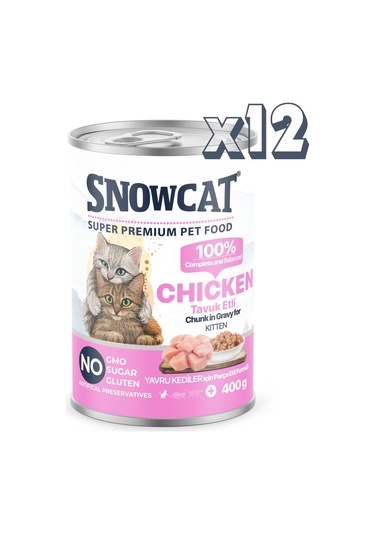 Snow Cat Premium Parça Etli Tavuklu Yavru Kedi Konservesi 12 x 400 G