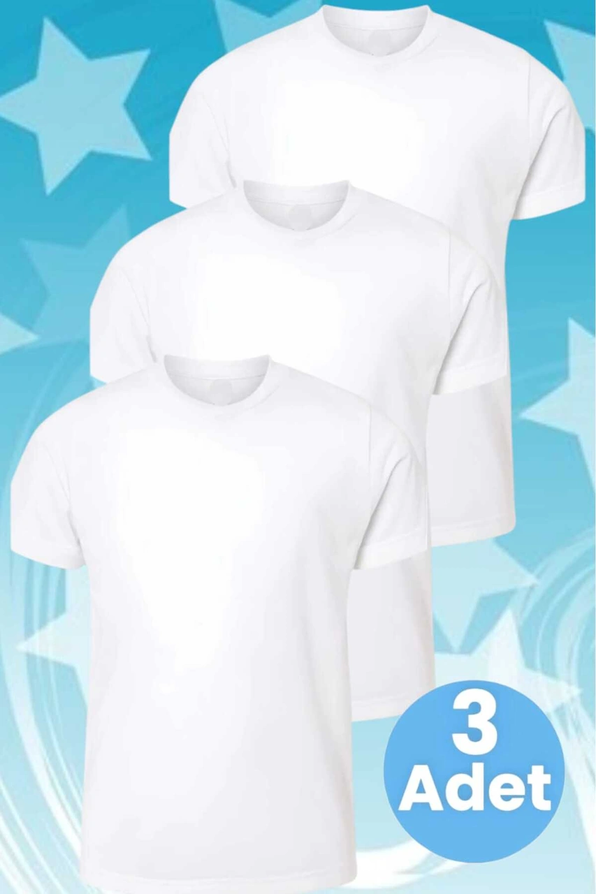 Tezzgelsin Erkek Çocuk %100 Pamuklu Sıfır Yaka 3'lü Fanila Beyaz