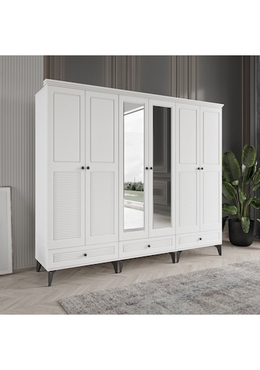 Beenal Nisa 6 Kapaklı Gardırop Dolap 240cm Beyaz-beyaz
