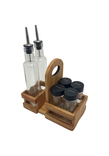 Ahşap Doğal Baharatlık Yağdanlık Ve Peçetelik Takımı Uzun Başlık Set Kiraz 1 Set Ahşap