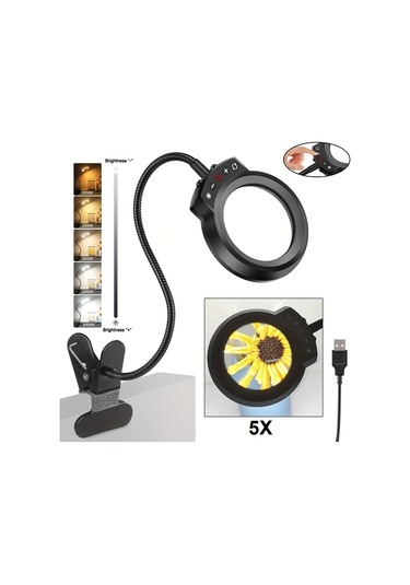 Willowhaven Siyah 5v Usb Led Büyüteçli Lamba, 5 Renk, 10 Parlaklık, Mengeli