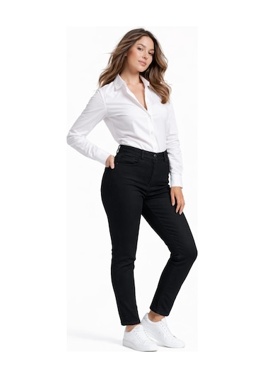 Kübra Kadın Bilek Jean Pantolon Beli Lastikli Düğmeli Bgl-st05384 Siyah