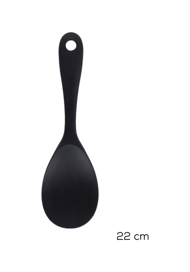 Porsima 5262 Sert Uçlu Silikon Pilav Kaşığı Dayanıklı Yanmaz Yapışmaz Çizmez Pilav Kepçe Kaşığı Siyah 22cm Siyah