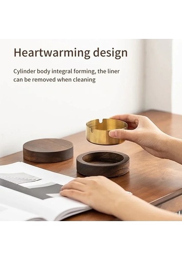 Ulzyvf Yaratıcı Tablası Sigara Rüzgar Paslanmaz Ofis Masaüstü Küllük Kül Kapaklı Ev Dekorasyon Ceviz Ahşap Altın Renk