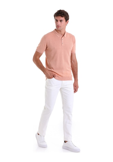 Hatemoğlu Somon Regular Fit Jakarlı Pamuklu Polo Yaka Triko Tişört Somon