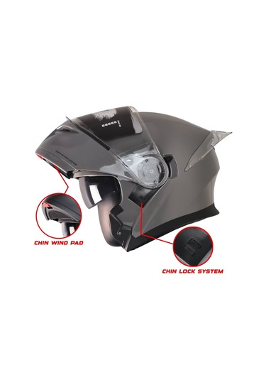 Motoanl Free-M Ece 22.06 Sertifika Güneş Vizörlü Çene Açılır Kask Nardo Gri