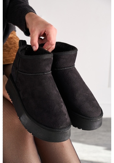 400U Kalın Taban Ultra Mini Süet Günlük Kadın Bot – Siyah