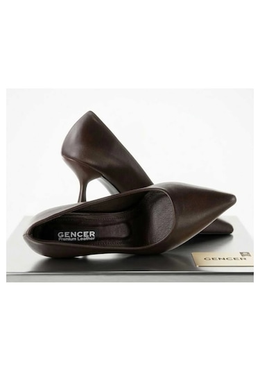 Gencer Leather Hakiki Deri Stiletto Ayakkabı Kahverengi Kahverengi