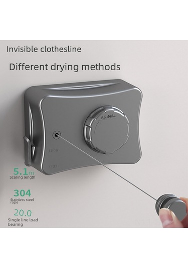 Springsun Görünmez Uzaylı Aluminyum Çelik Kurulumsuz Duvar Kurulu İç Mekan Banyo Balkon Çekirdekli 5.1m Uzunluk Ayarlanabilir İki Kullanımlı Gömlek İpek Giysi Kurutma Teli Beyaz Diğer