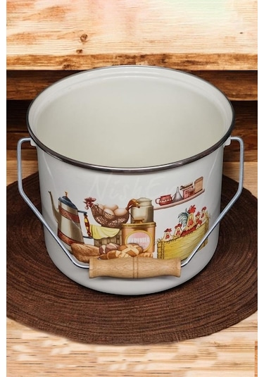 Nishev Zarif İtalyan Zeyno Emaye Yoğurt, Tahıl, Bakliyat Tencere Seti Emaye Bakraç