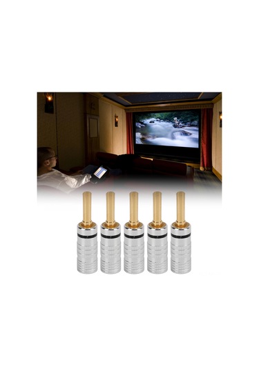 Mufunye J.10054 4mm Gümüşe Sarılmış Dişli Muz Soketi - Kaynaştırma Olmayan Hoparlör Bağlantısı, Sert Tutma Ve Ses Kalitesi Sağlar, 5 Adet Siyah