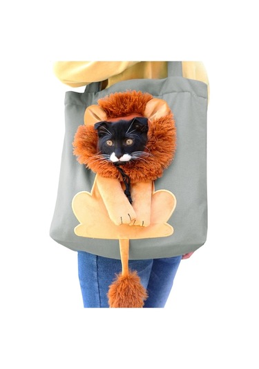 Dm Cbtx Kanvas Genişletilebilir Küçük Aslan Şekli Kedi Köpek El Çantası, Küçük Koyu Gri