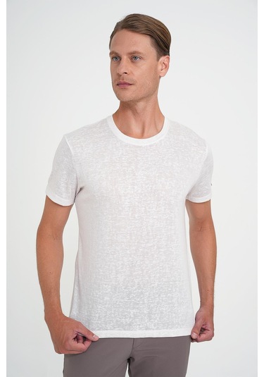 Comfort Fit Bisiklet Yaka Viskon Karışımlı Casual Ekru Tişört Ts 902 Ekru