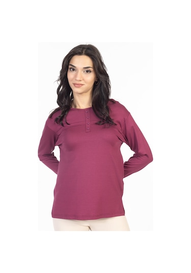 Yeni Sezon 2024 Sade Desen Yuvarlak Yaka Likralı Anne Penye Bluz 6484-gül Kurusu Gülkurusu