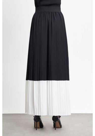 Blok Renkli Piliseli Siyah-ekru Etek 001