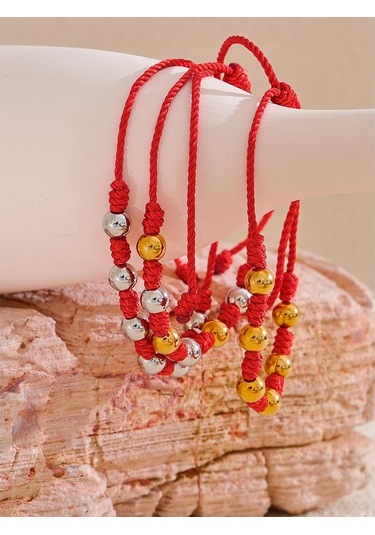 Gümüş Eetit Unisex 7 Knot Şanslı El Yapımı Dokuma Takı Hediye Moda Paslanmaz Çelik Boncuk Kırmızı Halat Örgülü Kader Dilek Bilezik Bileklik Gümüş