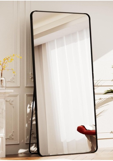 Pera 180x66 Yuvarlak Köşeli Yer Aynası Ayaklı, Asılı, Duvara Yaslı, Yatak Odası, Giyinme Odası Siyah