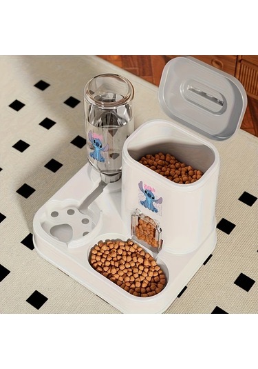 Honeybeeshop Pembe Stitch Otomatik Kedi Mama Ve Su Kabı 2si 1 Arada Programlanabilir Büyük Kapasiteli Kolay Temizlenir