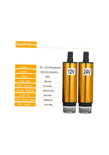 Dc 12 V / 24 V Dalgıç Pompa Pompalama İçin Dizel Yağ Su 51mm Su