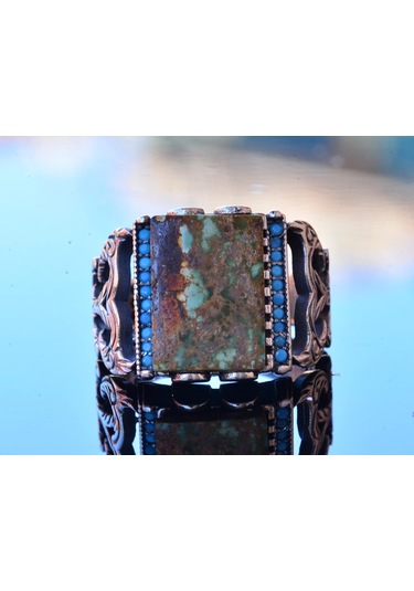 Gerçek Doğal Arizona Turkuaz Taş Yüzük - Gümüş Yüzük - Özel Gümüş Yüzük Stil-1 Gümüş