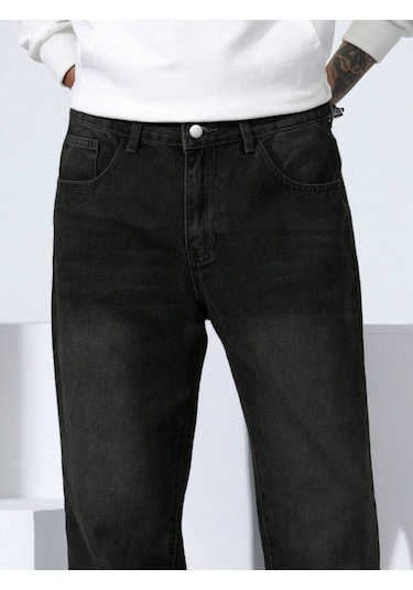 Erkek Rahat Kalıp Bol Paça Pantolon Jean Siyahvintagetaşlama