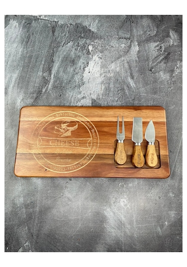Akasya Peynir Sunum Seti Tabak Kesme Tahtası