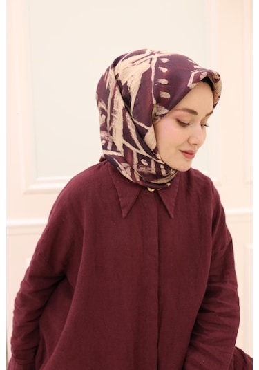 Silk Home Twill İpek Eşarp 11462-02 Bordo, Mürdüm, Bej